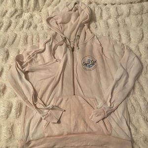 Extremely lightweight pale pink cape cod fleece zip up sweatshirt